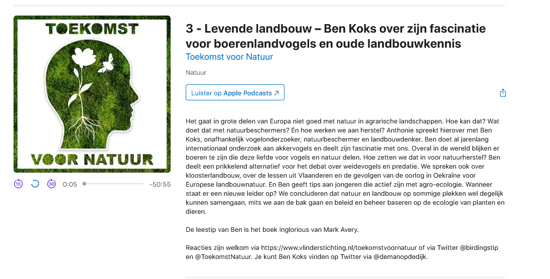 Screenshot 2023-01-17 at 20-45-04 Toekomst voor Natuur 3 - Levende landbouw – Ben Koks over zijn fascinatie voor boerenlandvogels en oude landbouwkennis op Apple Podcasts